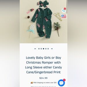 Green Christmas Romper with Candy Cane Print